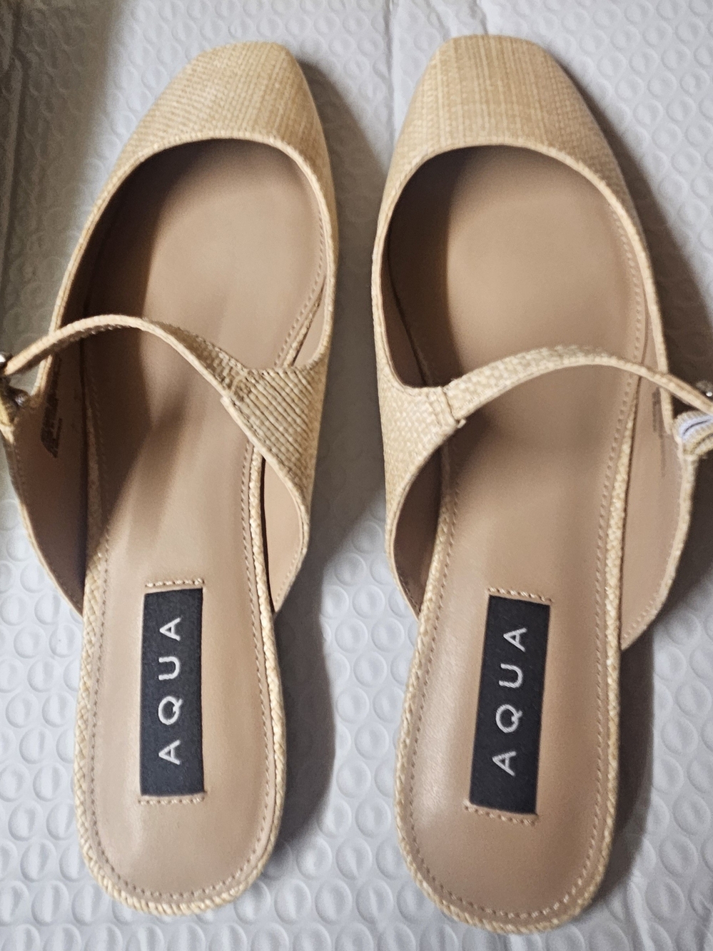 Aqua Women's Beige Straw Mary Jane Flats